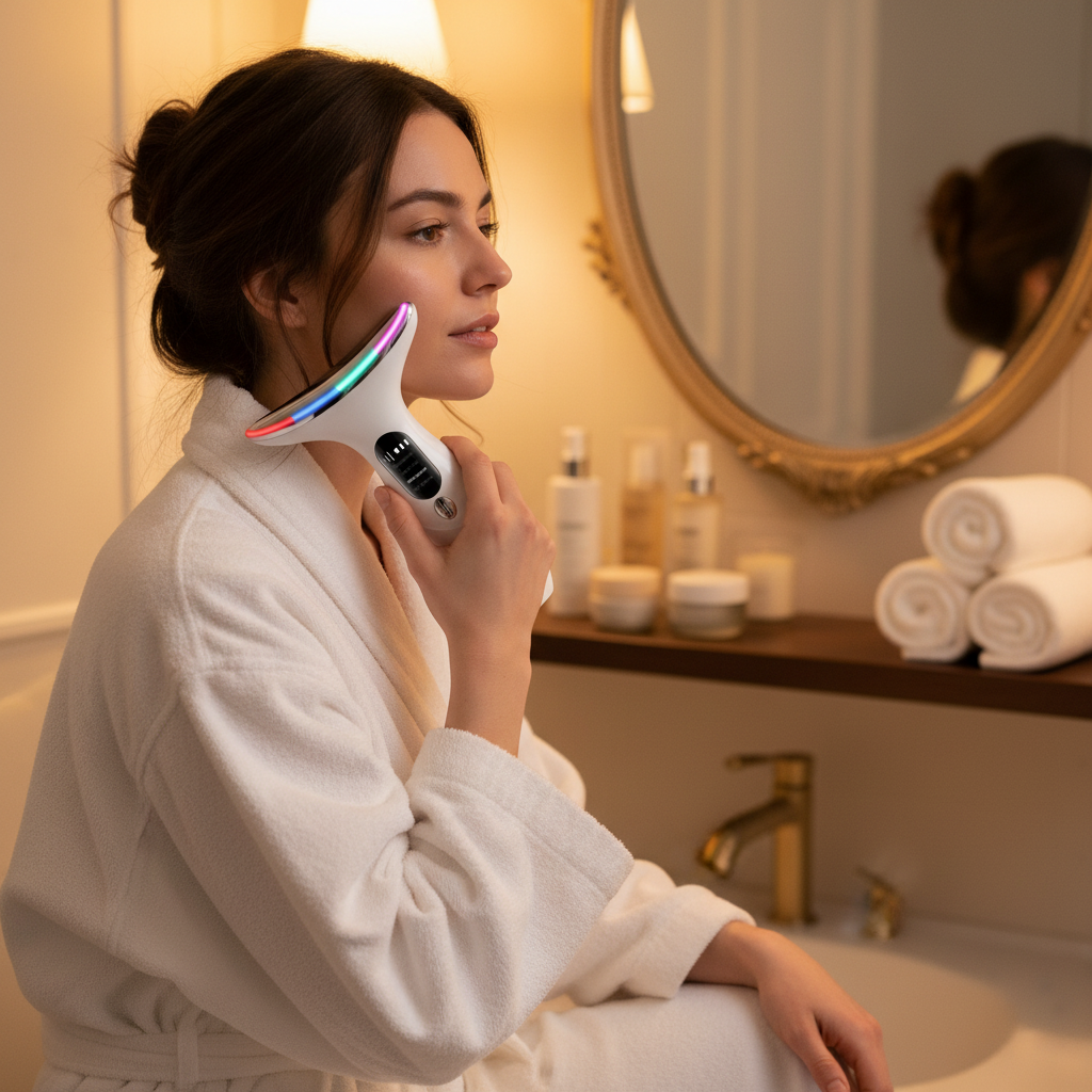 CkeyiN 4 Color Neck Beauty Device EMS Face Lifting Machine Double Chin Remover LED Anti Wrinkle Skin Tightening Facial Massager