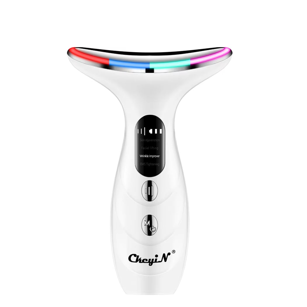 4 Color Neck Beauty Device EMS Face Lifting Machine Double Chin Remover LED Anti Wrinkle Skin Tightening Facial Massager