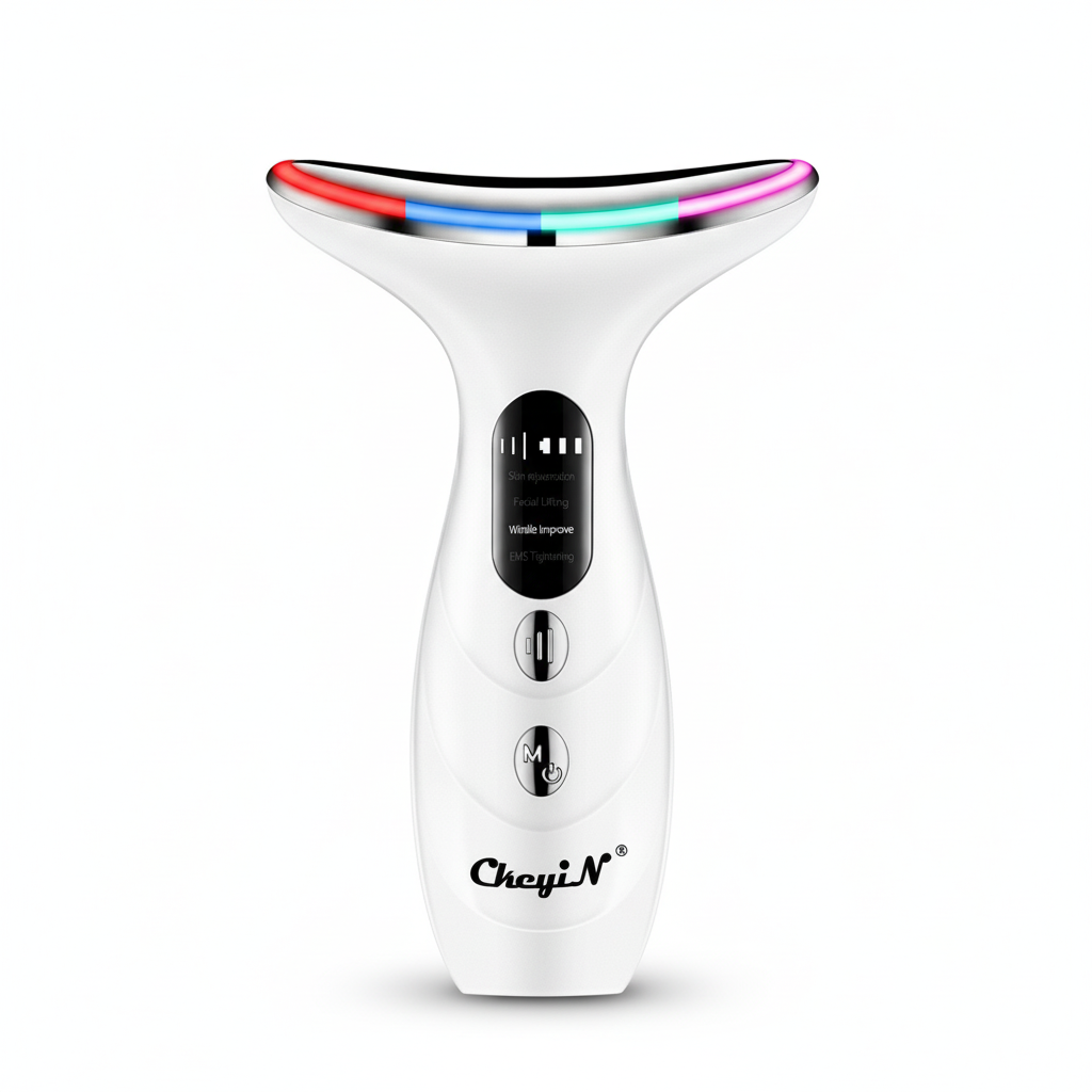 CkeyiN 4 Color Neck Beauty Device EMS Face Lifting Machine Double Chin Remover LED Anti Wrinkle Skin Tightening Facial Massager