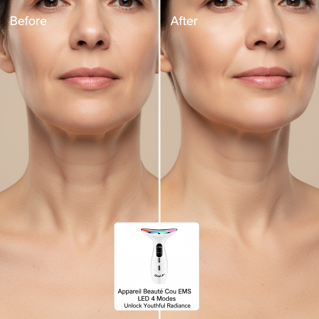 CkeyiN 4 Color Neck Beauty Device EMS Face Lifting Machine Double Chin Remover LED Anti Wrinkle Skin Tightening Facial Massager